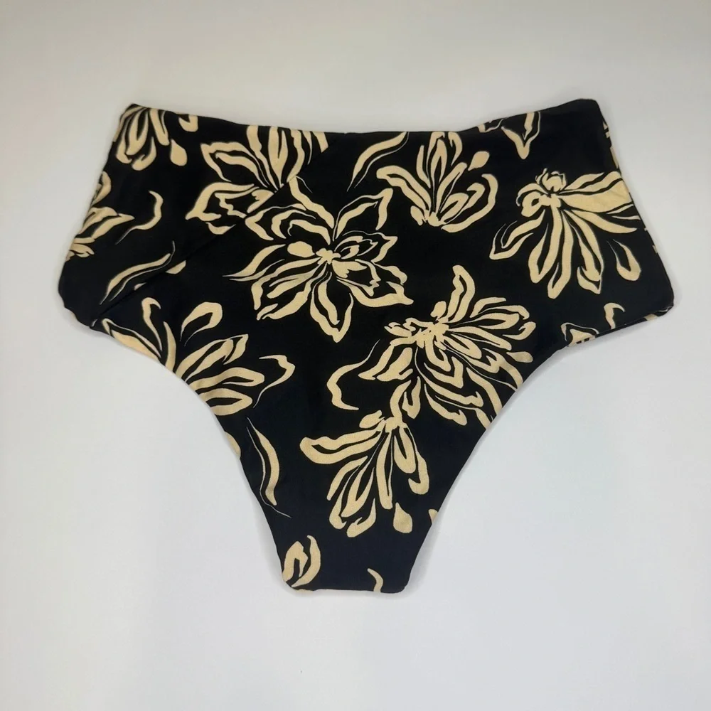 NWT L*Space High Tide Bikini Bottom XS Black Floral Retro High Waist